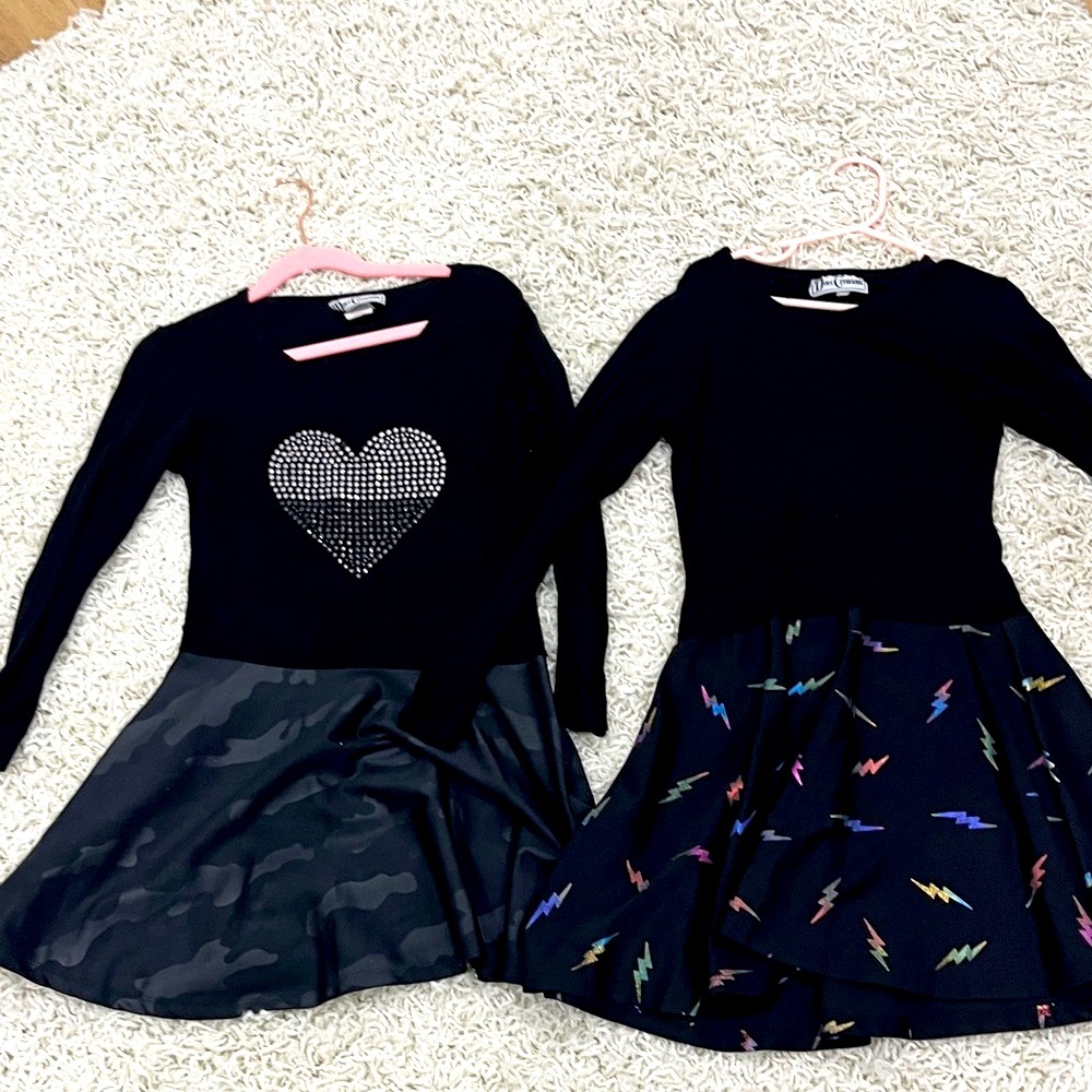 Dori creations, Black Long Sleeve Dresses with Heart and Lightning Designs